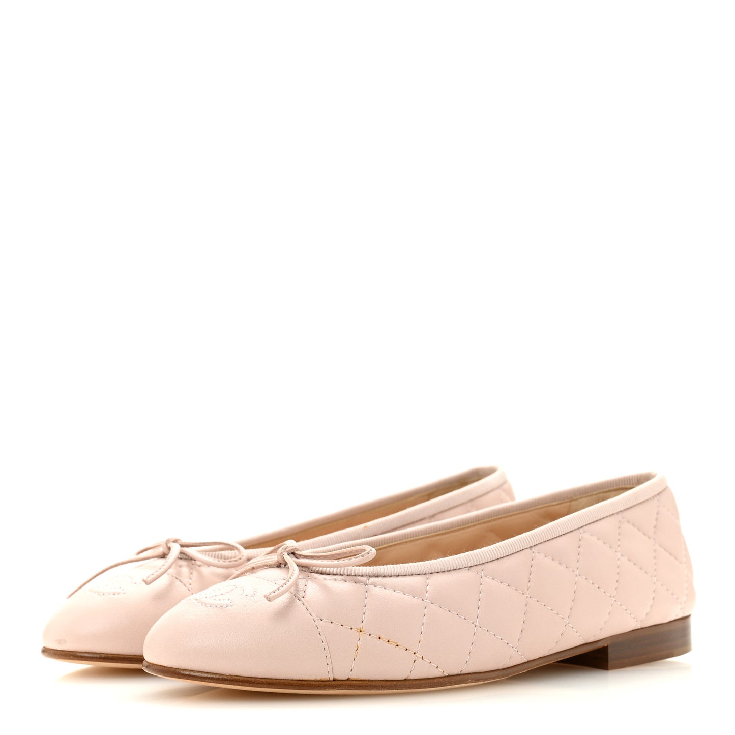 Lambskin Quilted CC Cap Toe Ballerina Flats 36 Light Pink