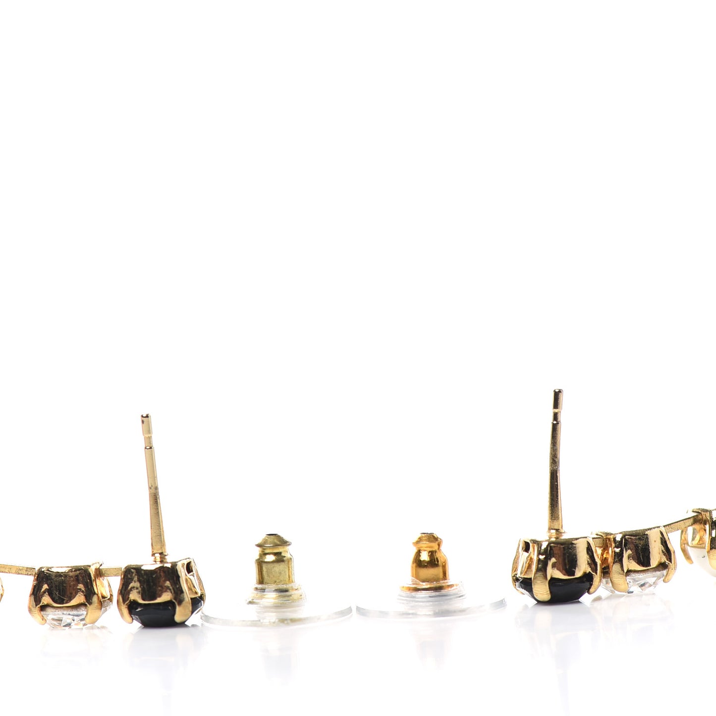 Resin Crystal Pearl CC Long Drop Earrings Gold Black