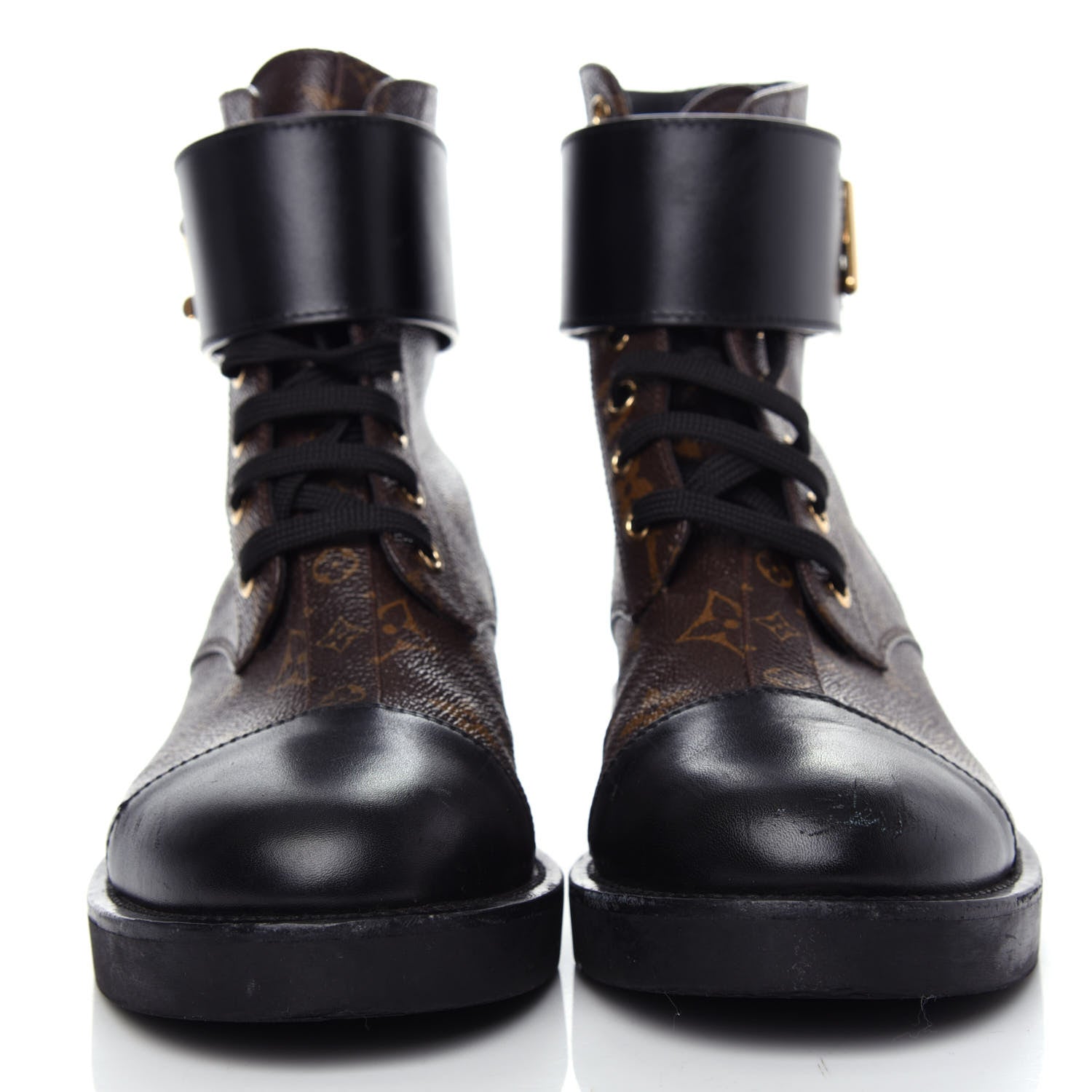 Louis Vuitton Calfskin Monogram Wonderland Flat Ranger Boots 38 Black 2 of 11