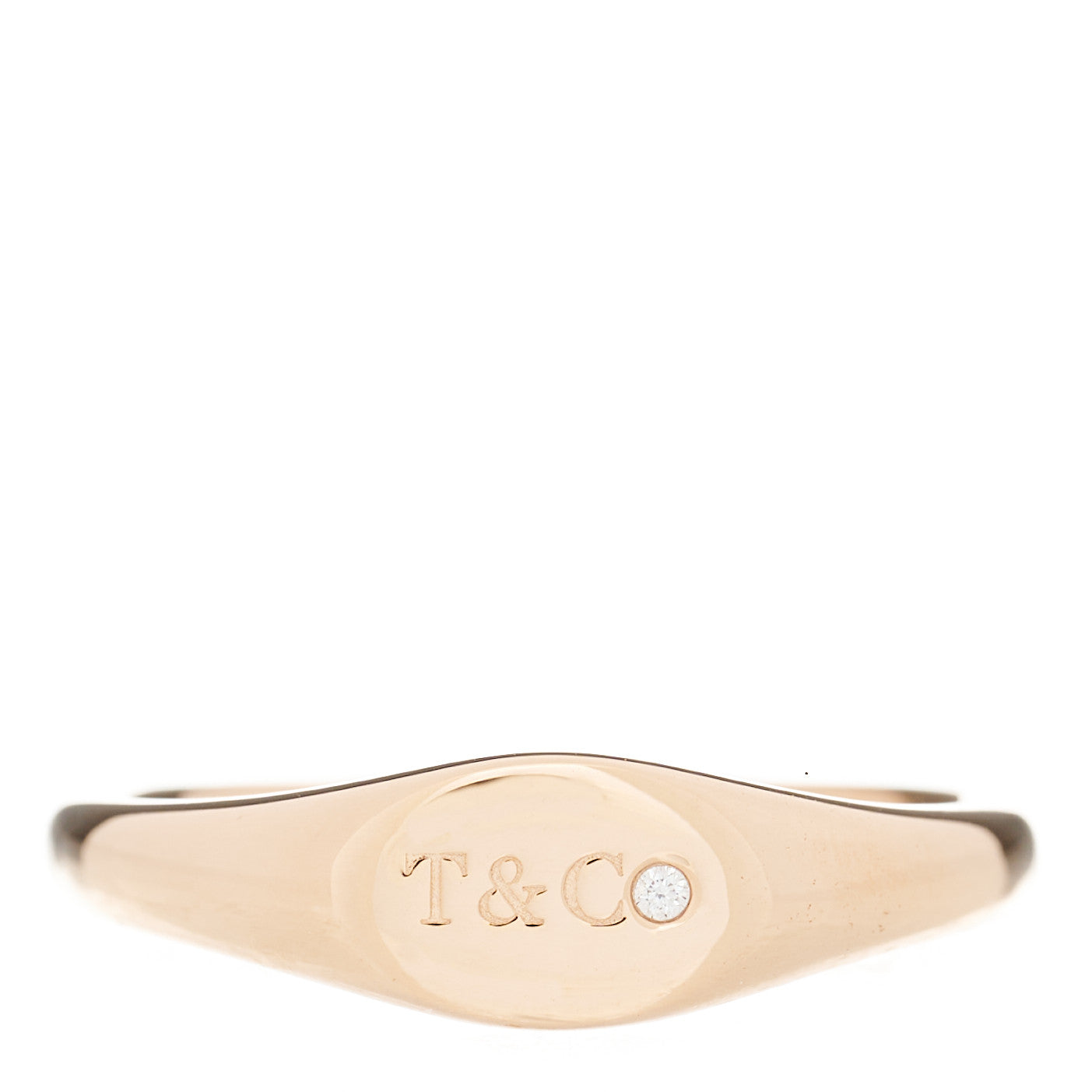18K Rose Gold Diamond Micro Oval Signet Ring 57 8