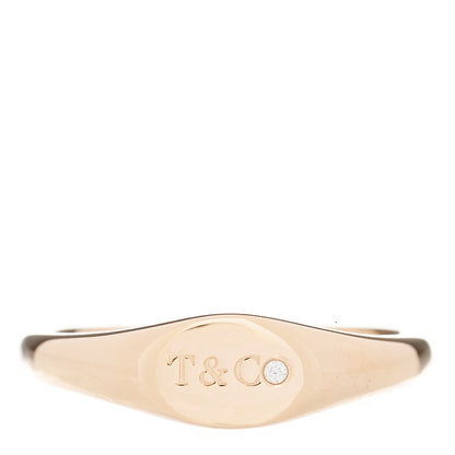 Tiffany 18K Rose Gold Diamond Micro Oval Signet Ring 57 8 1 of 5