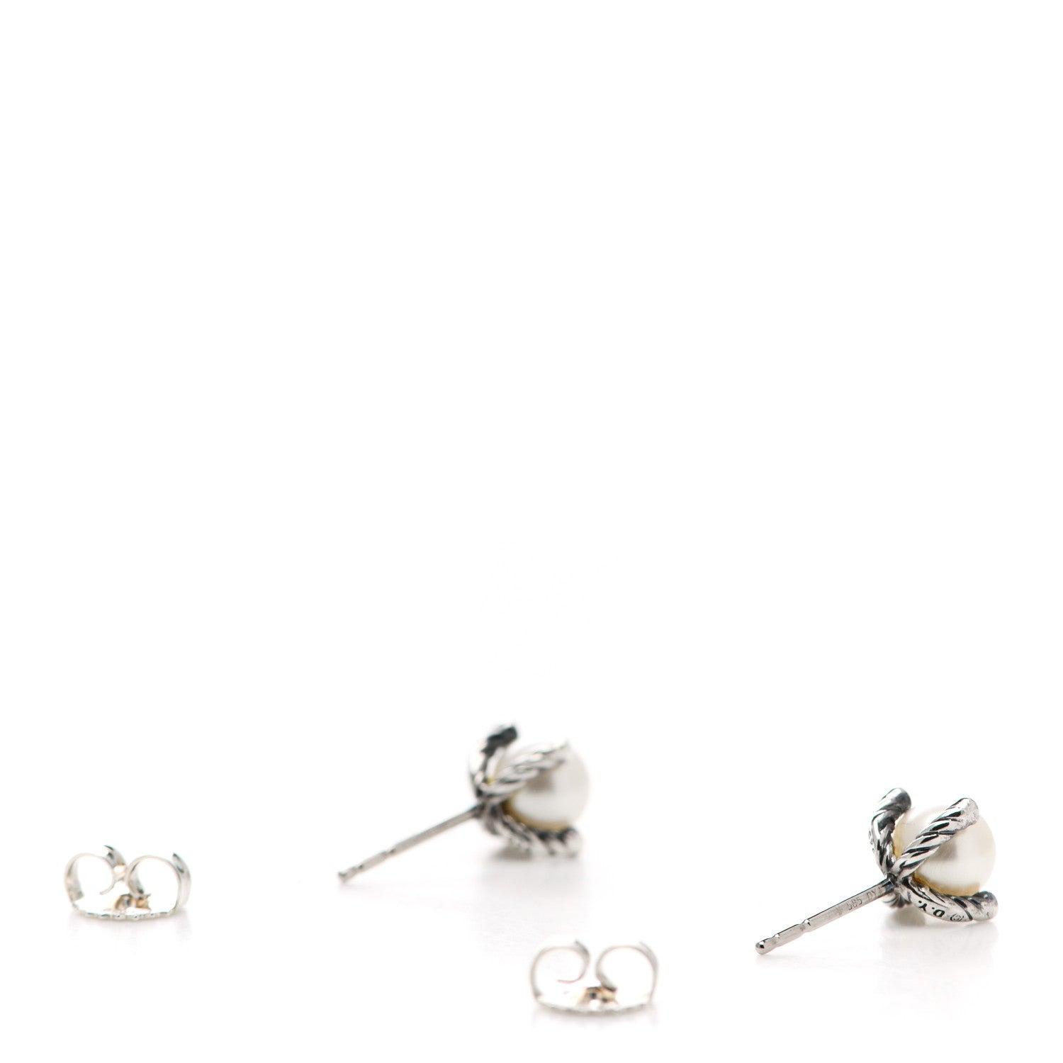 David Yurman Sterling Silver Diamond Pearl 7mm Earrings 3 of 5