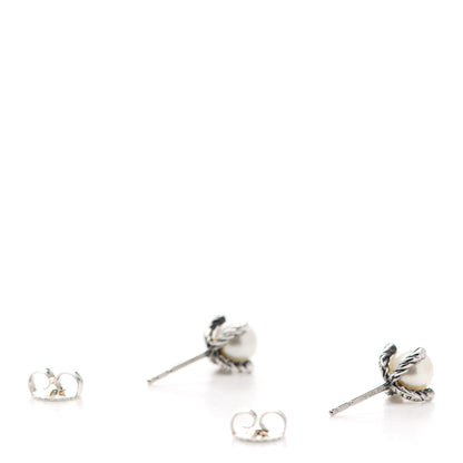 David Yurman Sterling Silver Diamond Pearl 7mm Earrings 3 of 5
