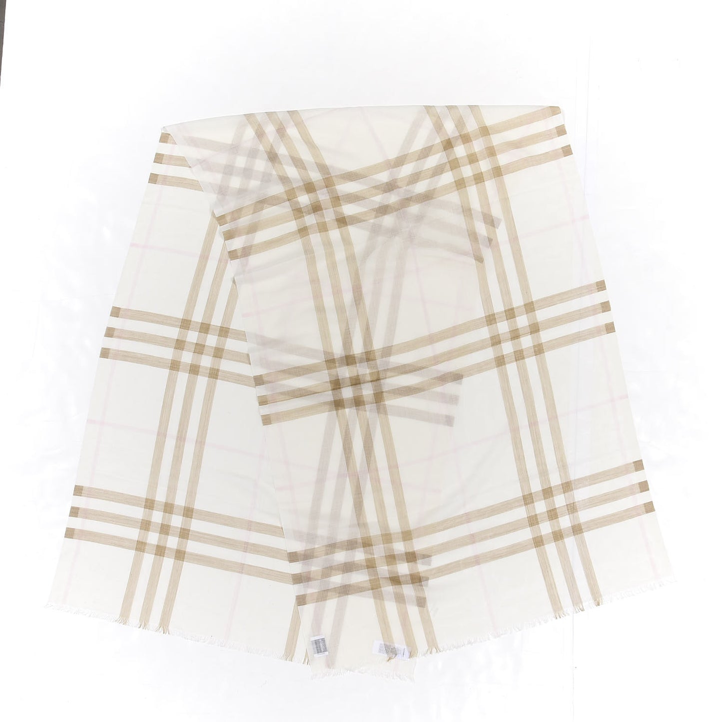 Wool Silk Gauze Giant Check Scarf White