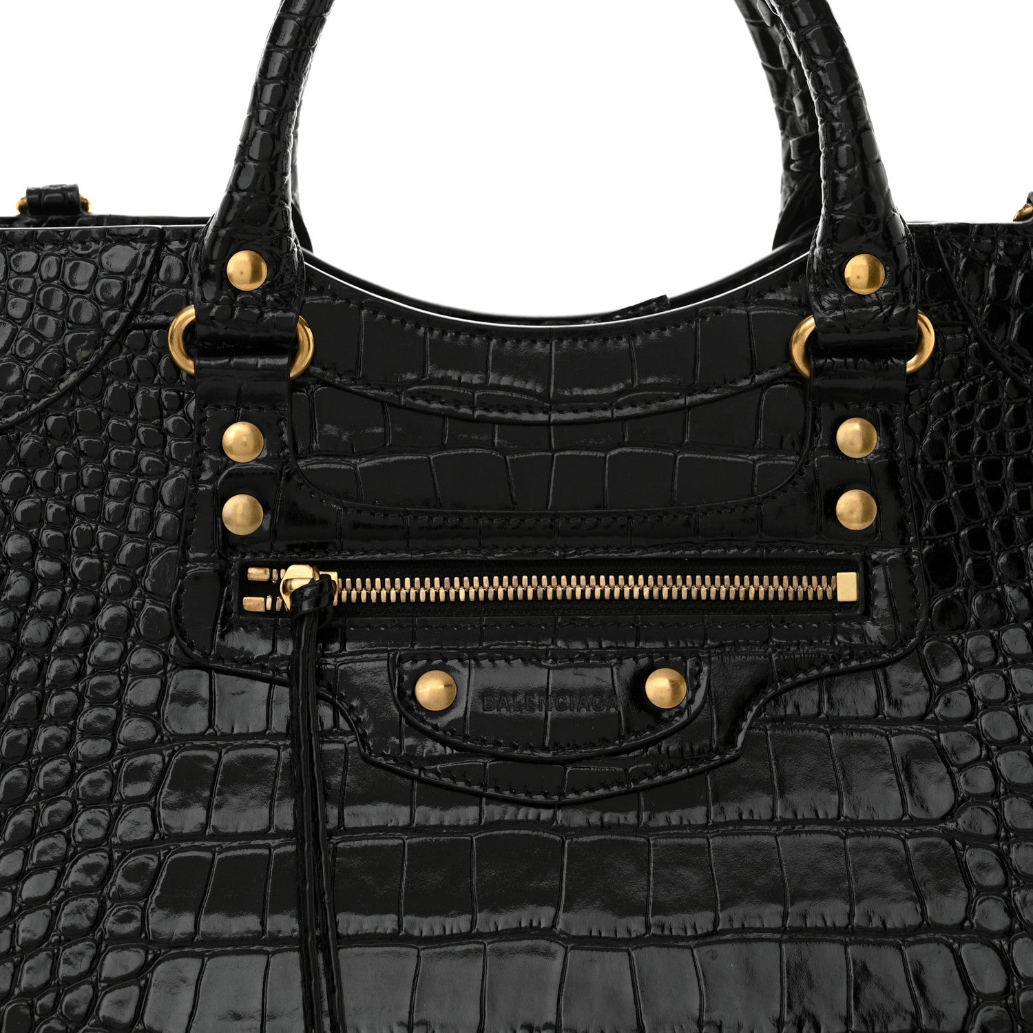 Balenciaga Shiny Supple Calfskin Crocodile Embossed Brass Hardware Neo Classic City Black 7 of 13