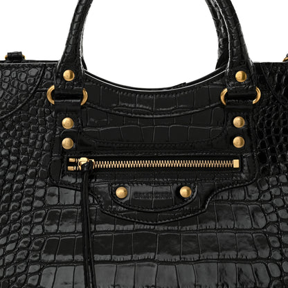 Balenciaga Shiny Supple Calfskin Crocodile Embossed Brass Hardware Neo Classic City Black 7 of 13