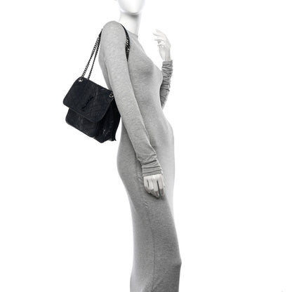 Saint Laurent Crinkled Calfskin Matelasse Monogram Medium Niki Chain Satchel Deep Marine 2 of 10