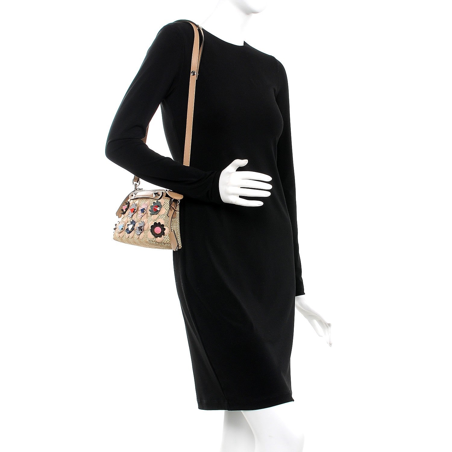 Fendi Paglia Vitello Dolce Flowerland Studded Striped Mini By The Way Boston Bag Natural Cuoio Multicolor 2 of 9