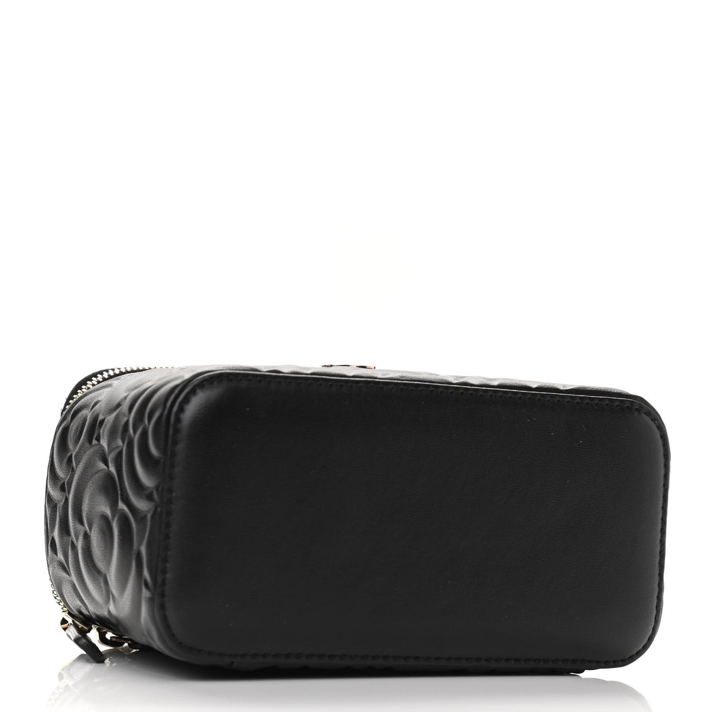 Lambskin Camellia Embossed Small Vanity Case With Chain Black