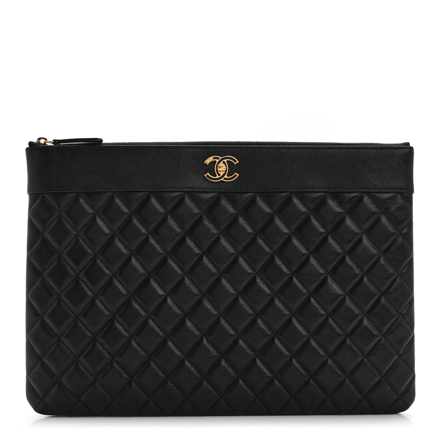 Lambskin Quilted Large Vintage Mademoiselle Cosmetic Case Black