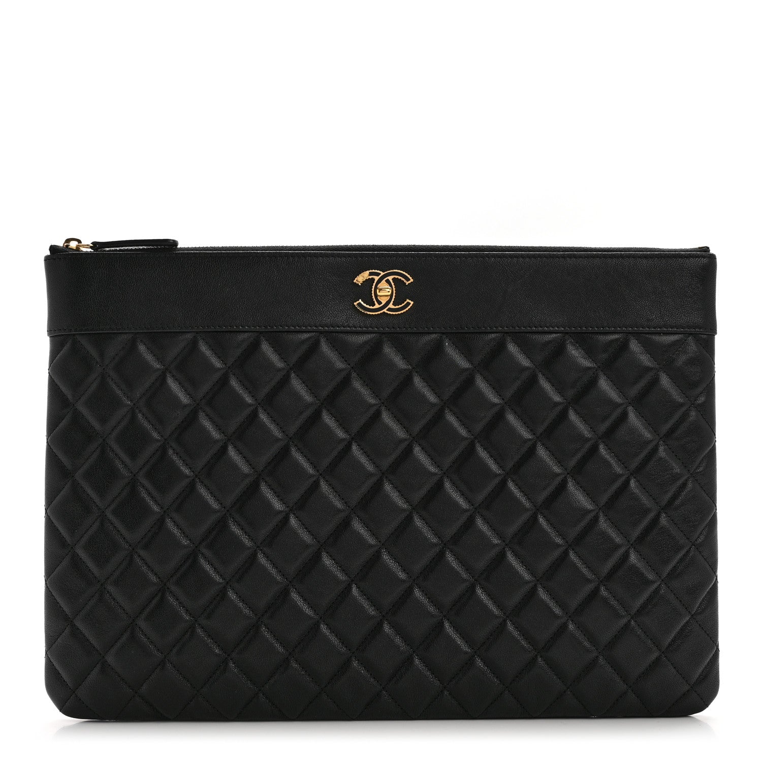 Chanel Lambskin Quilted Large Vintage Mademoiselle Cosmetic Case Black 1 of 9