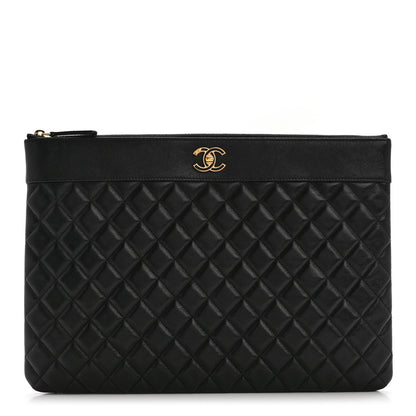 Chanel Lambskin Quilted Large Vintage Mademoiselle Cosmetic Case Black 1 of 9