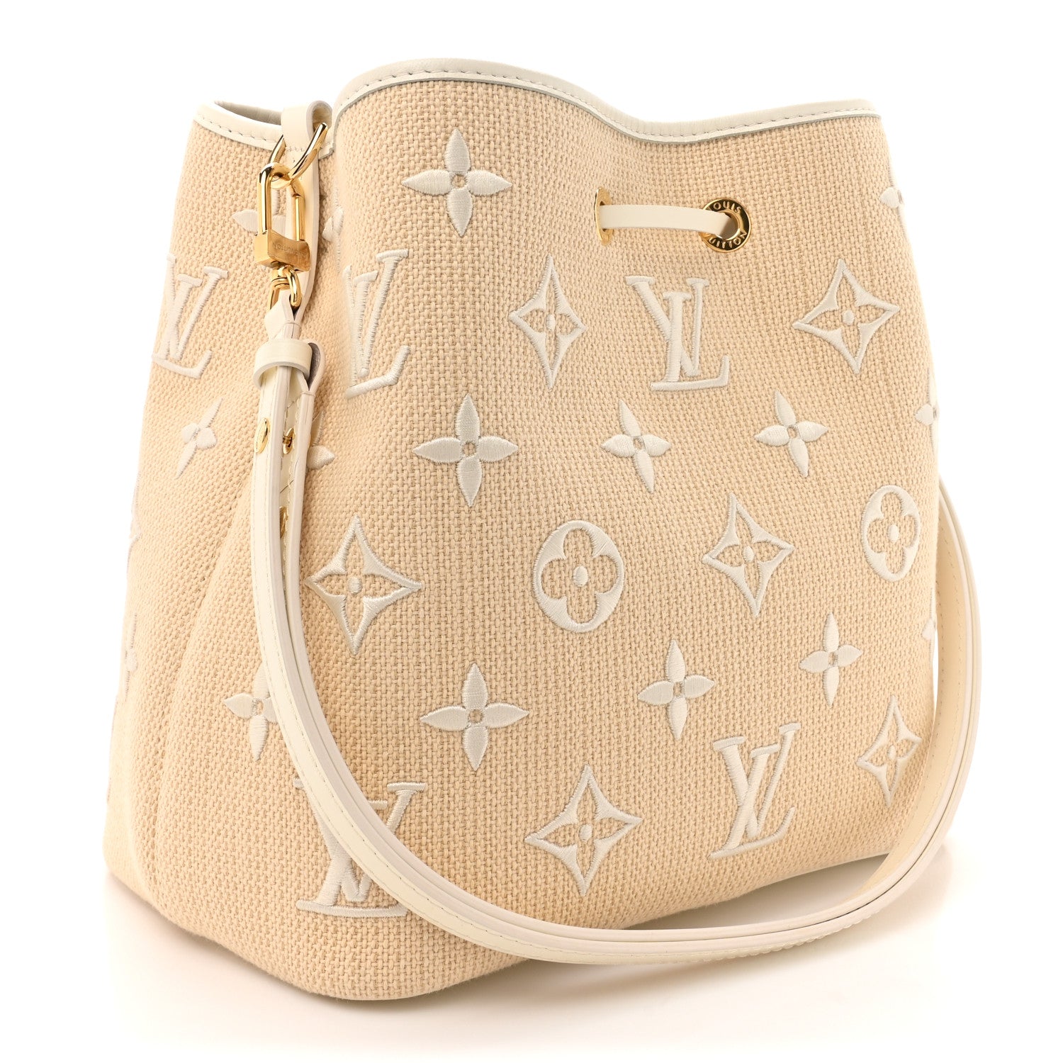 Louis Vuitton Cotton Monogram Embroidered Neonoe MM Beige White 3 of 9