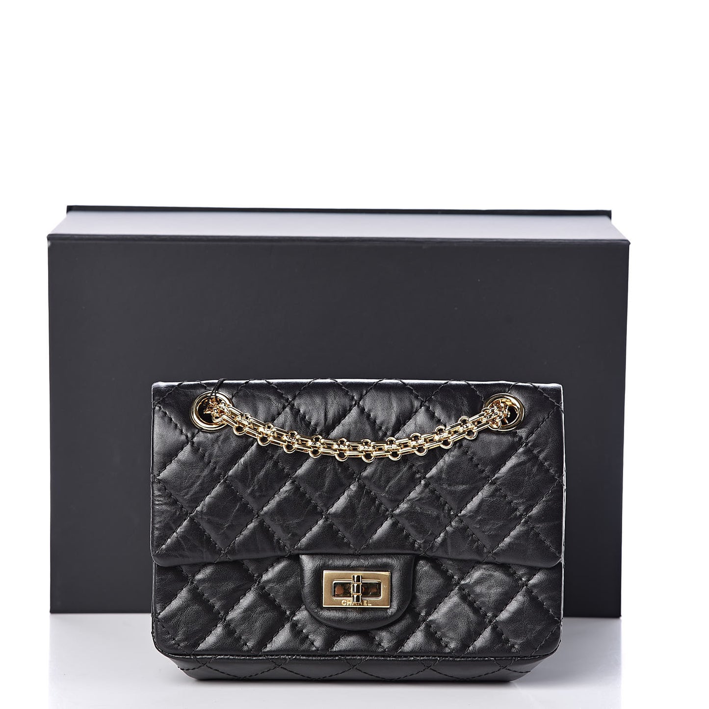 Aged Calfskin Quilted 2.55 Reissue Mini Flap Black