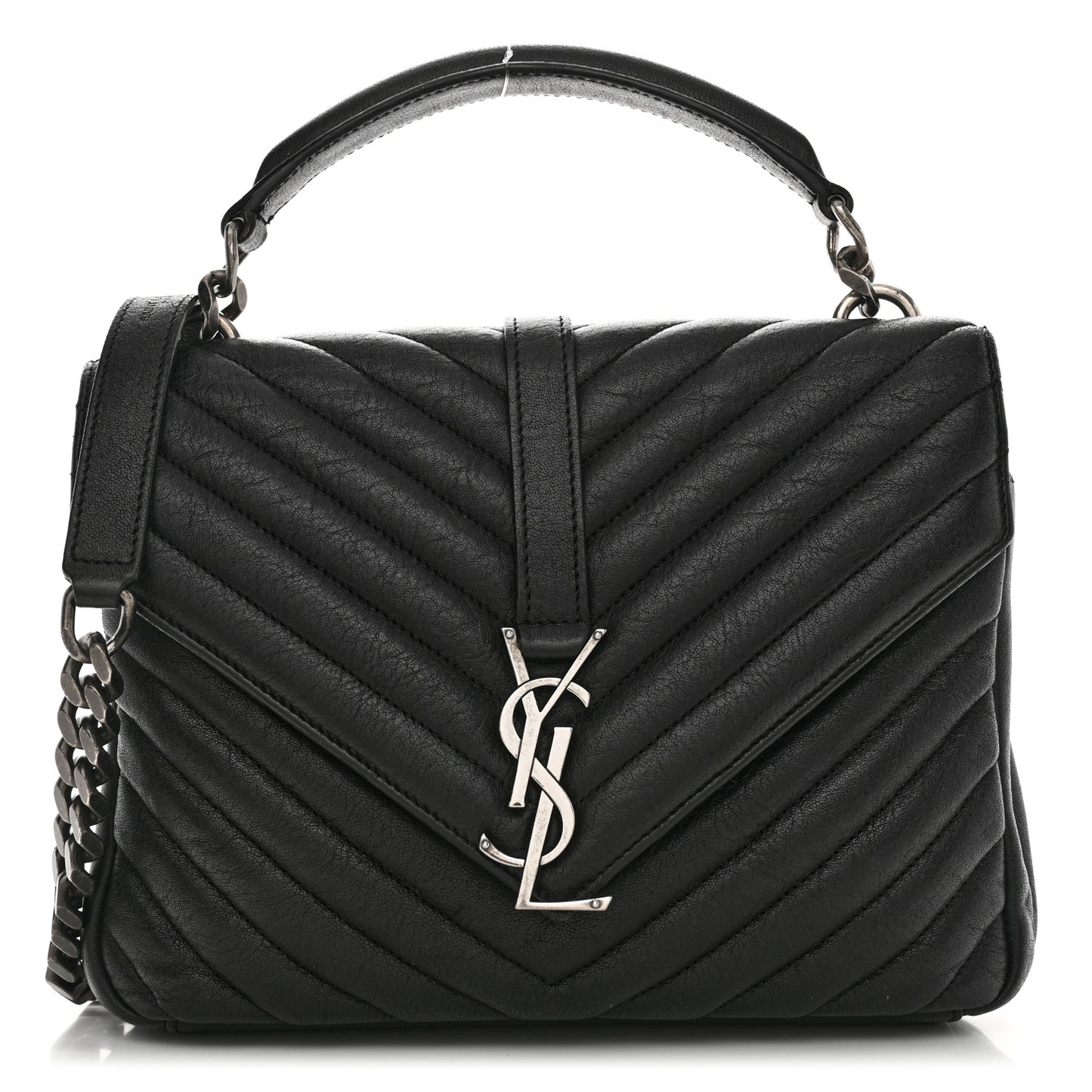 Sheepskin Matelasse Chevron Monogram Medium College Bag Black