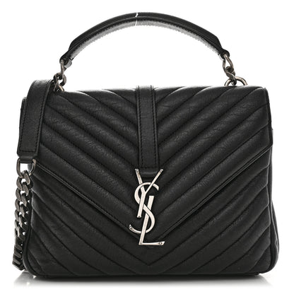 Saint Laurent Sheepskin Matelasse Chevron Monogram Medium College Bag Black 1 of 13