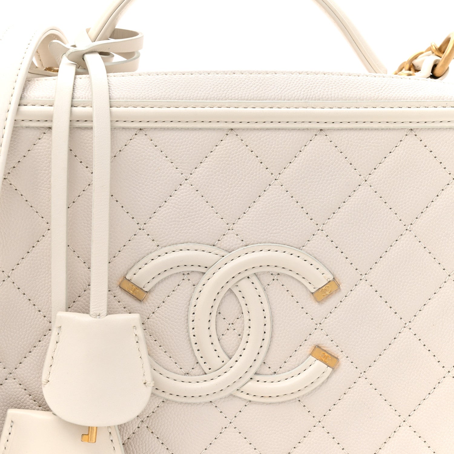 Chanel Caviar Quilted Large CC Filigree Vanity Case White 9 of 13