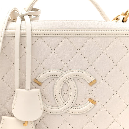 Chanel Caviar Quilted Large CC Filigree Vanity Case White 9 of 13
