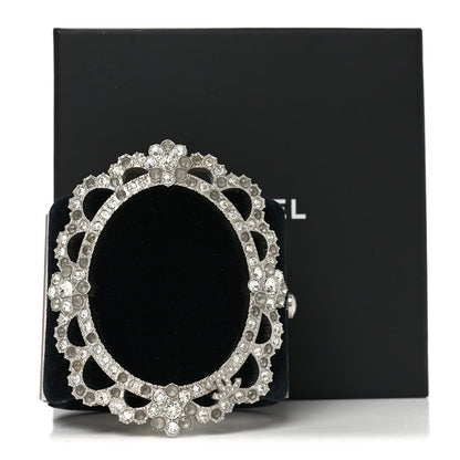 Chanel Metal Velvet Crystal Flower CC Wide Cuff Bracelet Silver Black 5 of 5