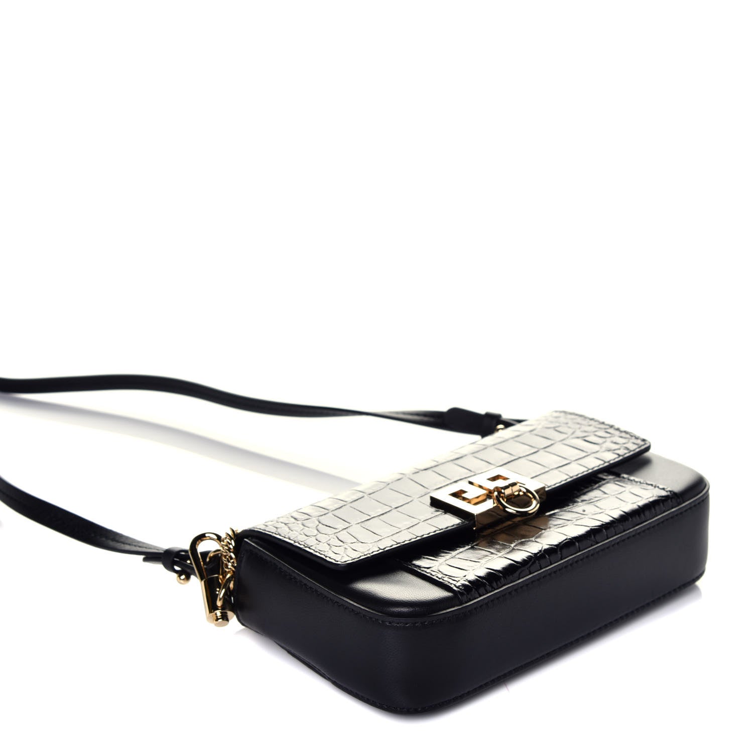 Givenchy Calfskin Crocodile Embossed GV3 Mini Pocket Convertible Bag Black 4 of 8
