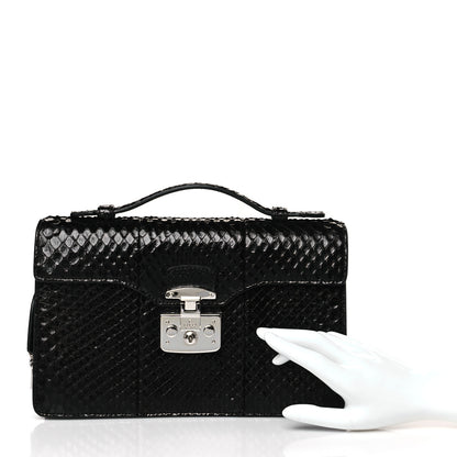 Gucci Snakeskin Small Lady Lock Briefcase Clutch Black 3 of 10