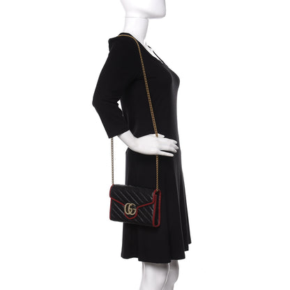 Gucci Vintage Effect Calfskin Matelasse Diagonal Torchon GG Marmont Chain Wallet Black Romantic Cherry 2 of 11