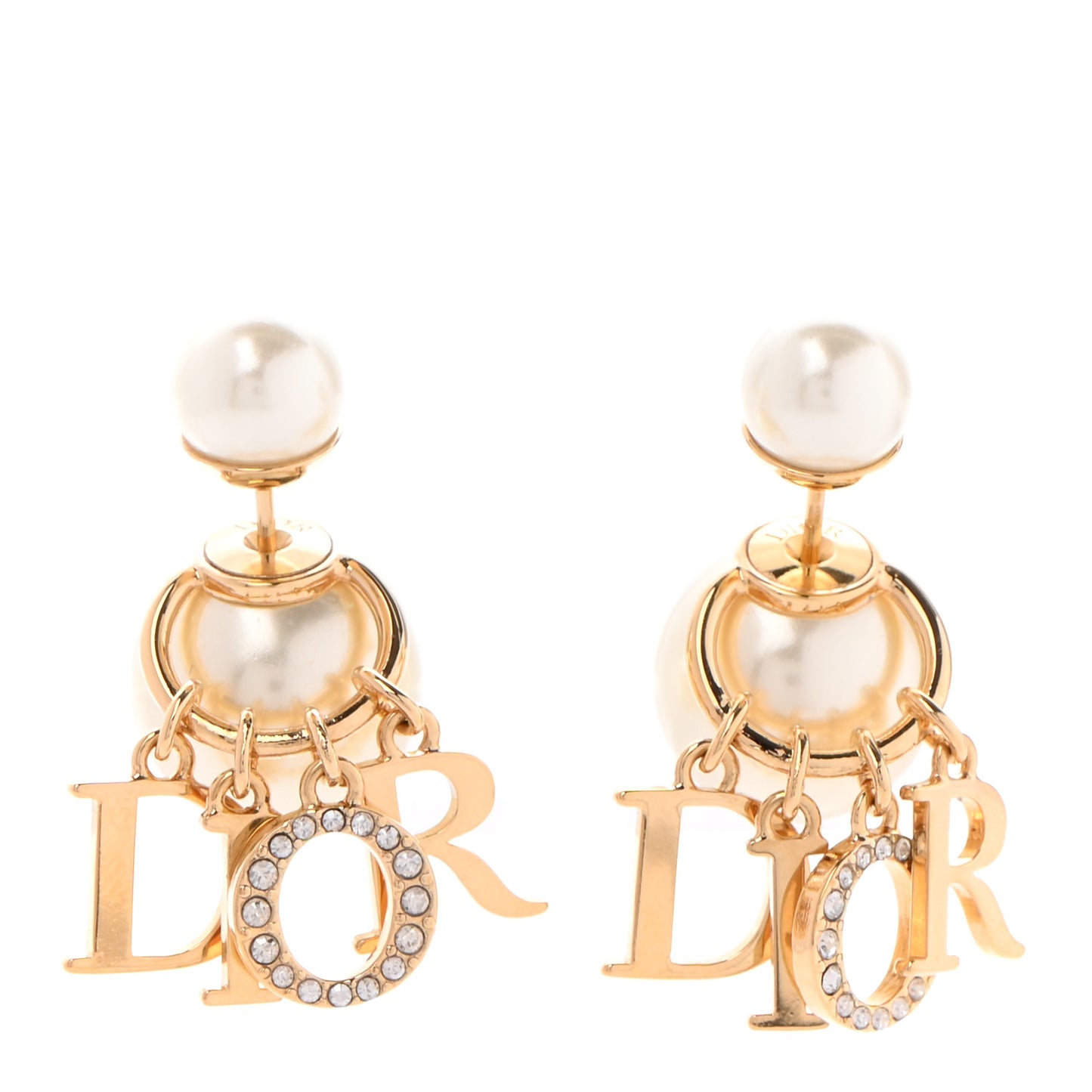 Pearl Crystal Tribal Logo Charms Earrings Gold