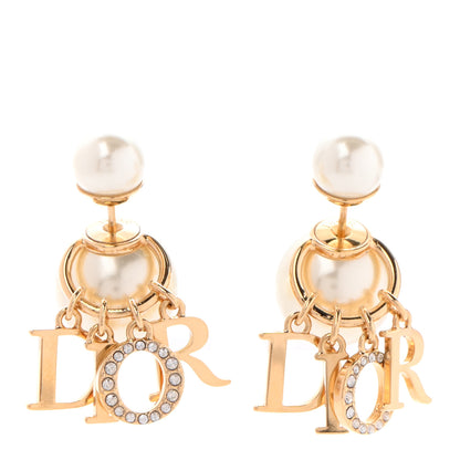Christian Dior Pearl Crystal Tribal Logo Charms Earrings Gold 1 of 4