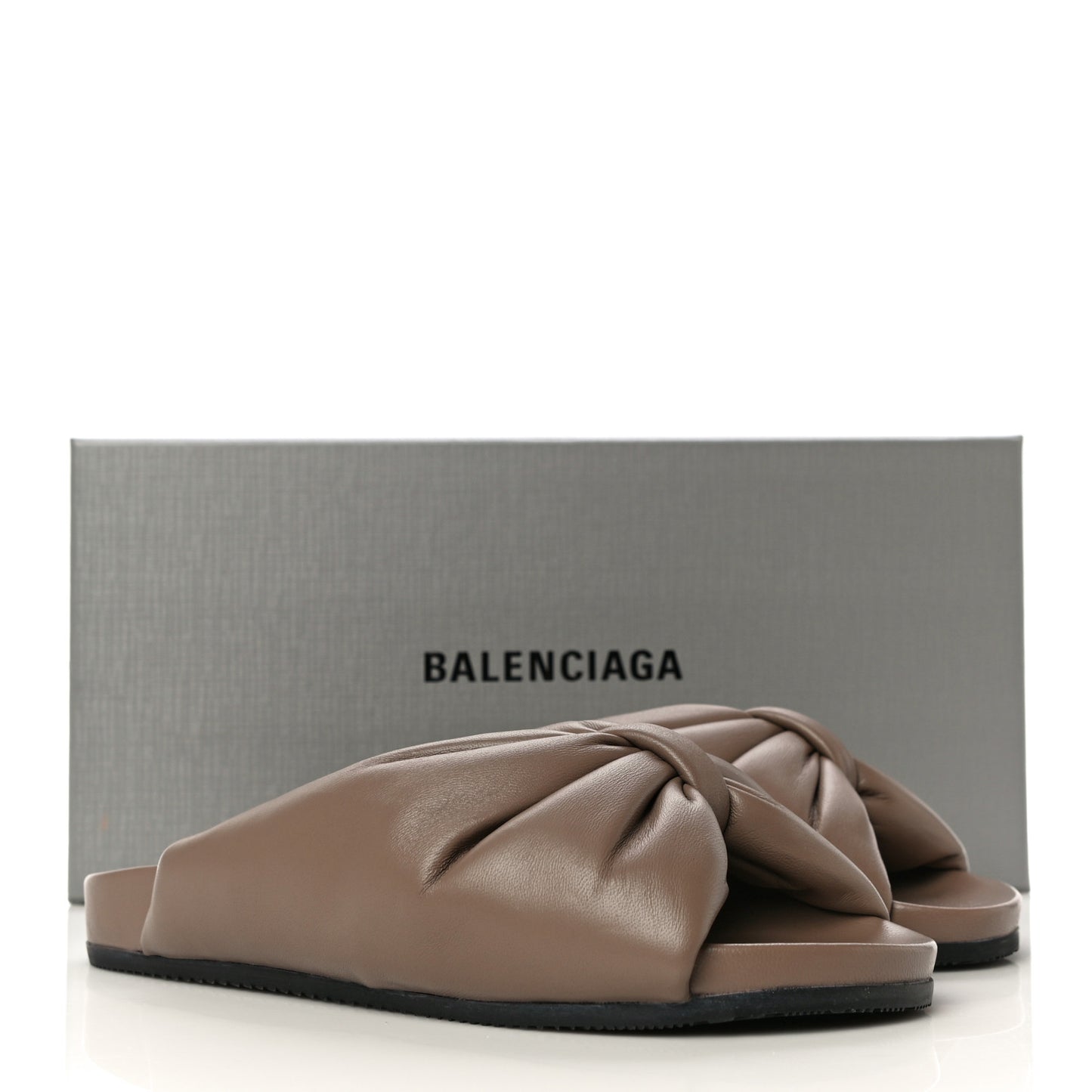 Smooth Nappa Logo Puffy Slide Sandals 37 Mink Grey White