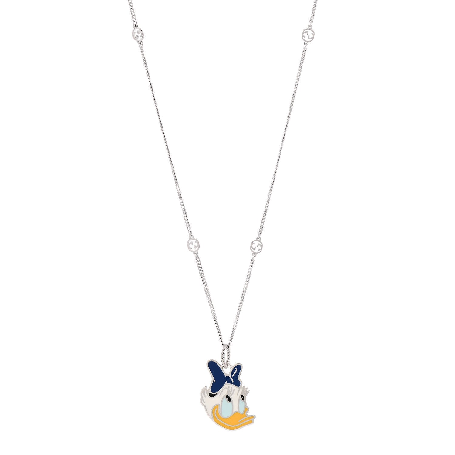 Gucci X DISNEY Sterling Silver Enamel Daisy Duck Pendant Necklace 1 of 6