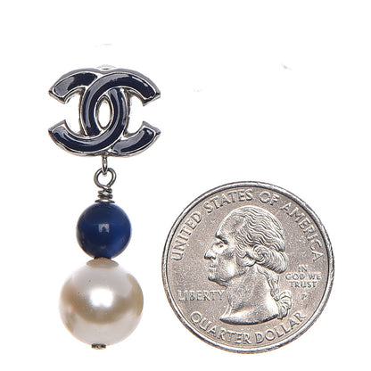Chanel Enamel Pearl Bead CC Drop Earrings Blue 2 of 4