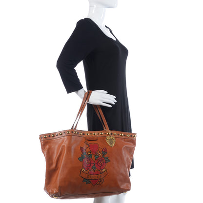 Gucci Calfskin Tattoo Heart Babouska Shopping Tote Brown 2 of 14