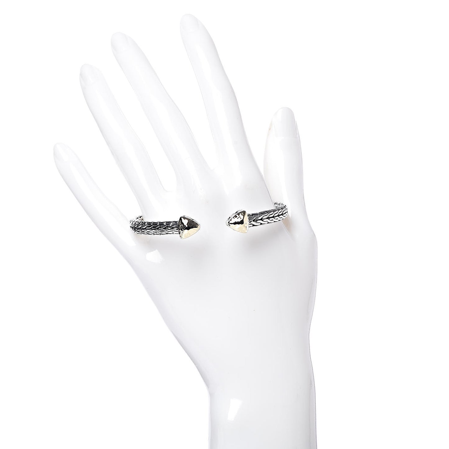 Sterling Silver 18K Yellow Gold Classic Chain Hammered Flex Cuff Bracelet