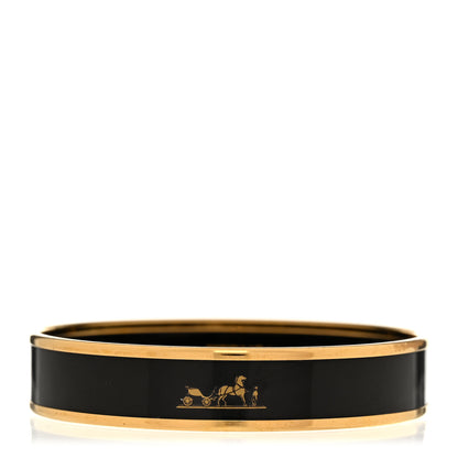 Hermes Enamel Printed Medium Caleche Bracelet 65 Black 1 of 6