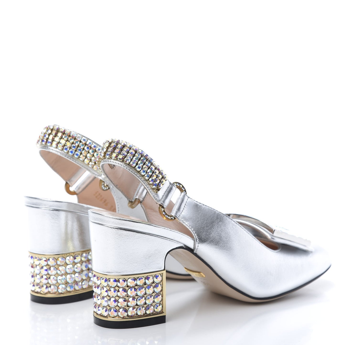 Metallic Nappa Crystal Square G Madelyn Slingbacks 35.5 Silver