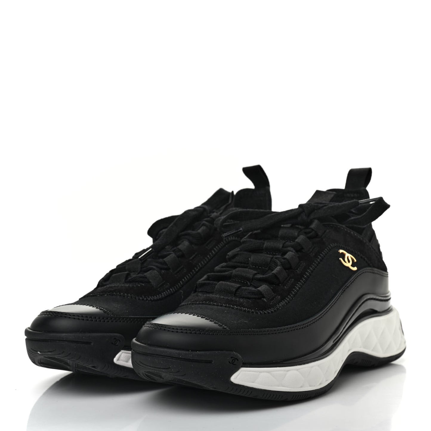 Velvet Calfskin Mixed Fibers CC Sneakers 39 Black