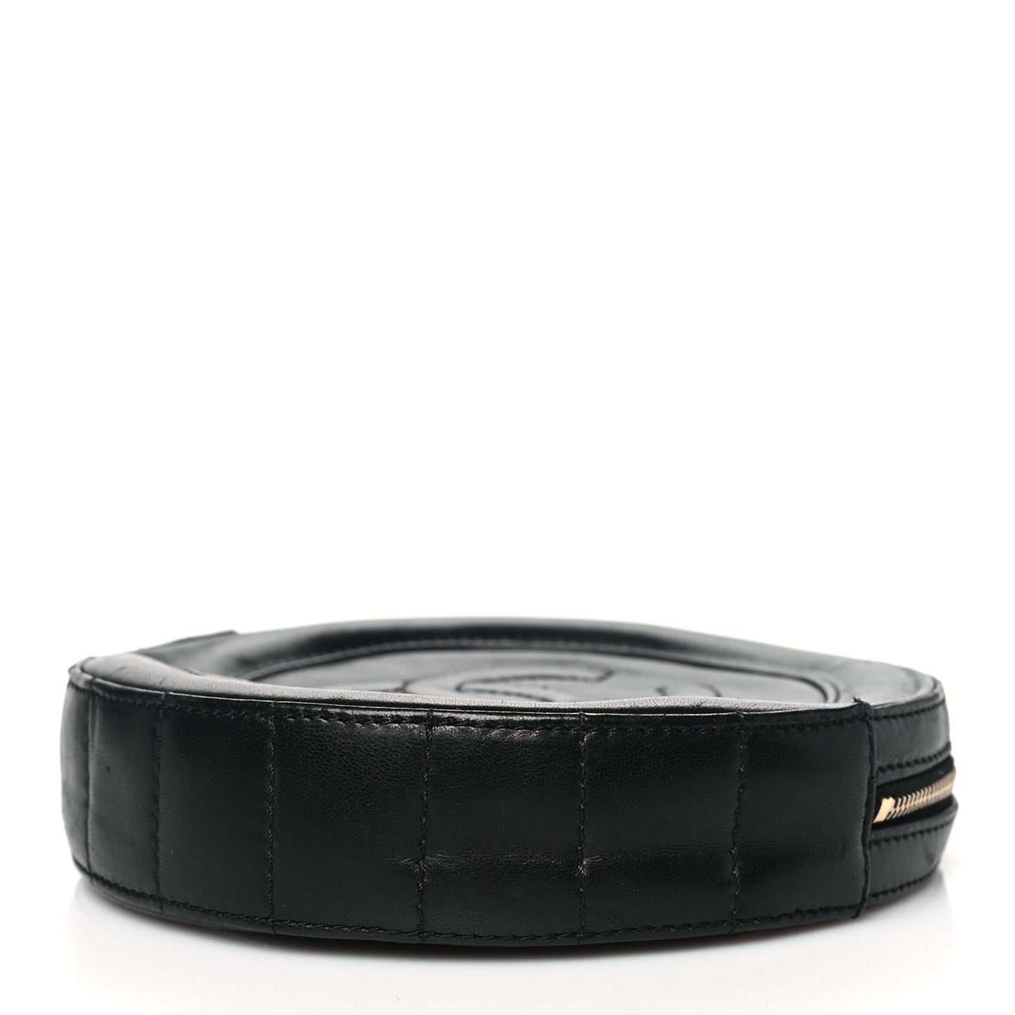 Lambskin Square Quilted Round Shoulder Bag Black