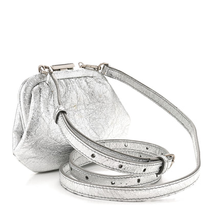 Balenciaga Metallic Textured Calfskin Logo Cloud Coin Purse With Strap Silver 3 of 11