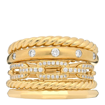 David Yurman 18K Yellow Gold Diamond 15mm Stax Five-Row Ring 56 7.5 1 of 3