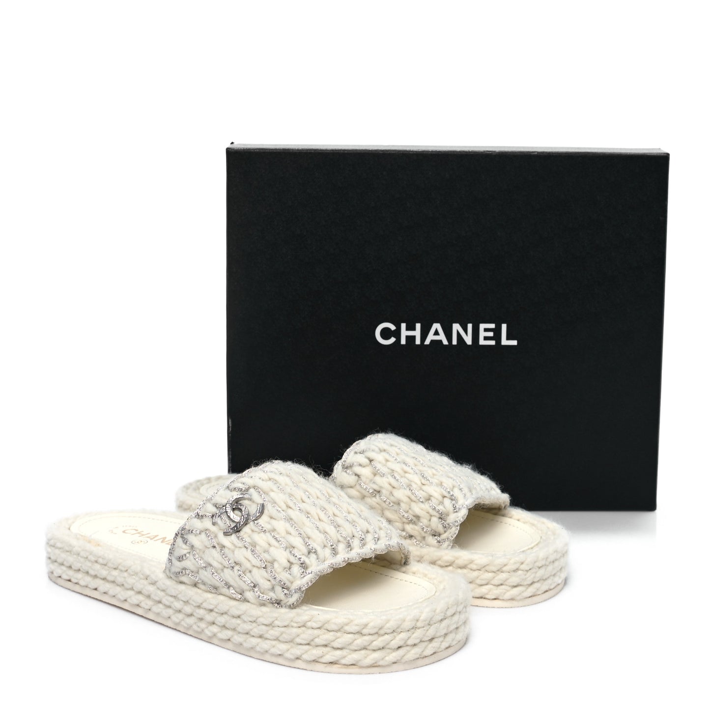 Braided Knit CC Mules 40 Ecru