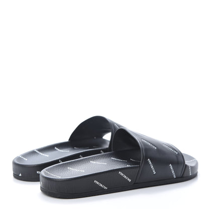 Balenciaga Nappa Allover Logo Embossed Womens Pool Slide Sandals 41 Black White 4 of 10