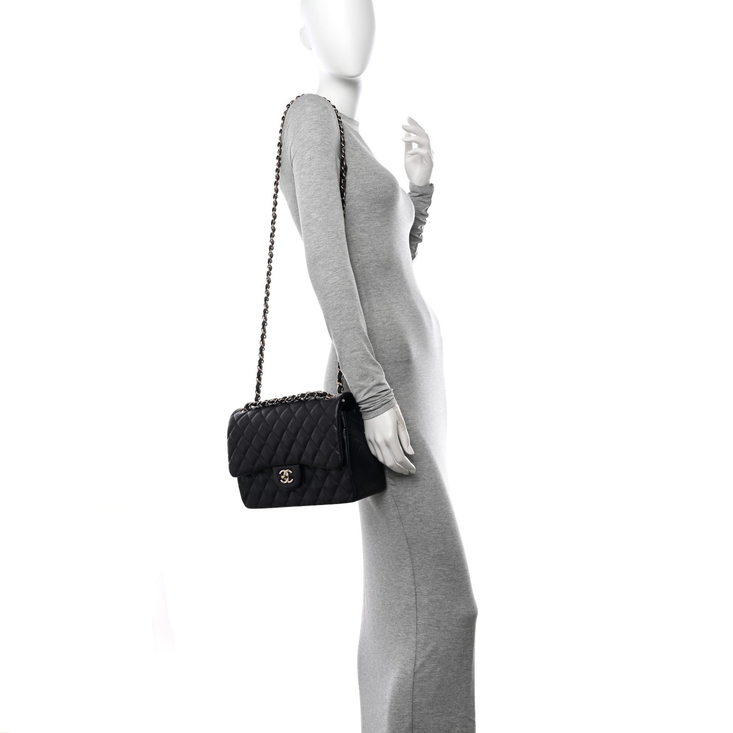 Caviar Quilted Jumbo Double Flap Navy Blue