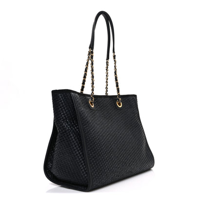 Chanel Straw Raffia Calfskin Chain Small Deauville Tote Black 3 of 10