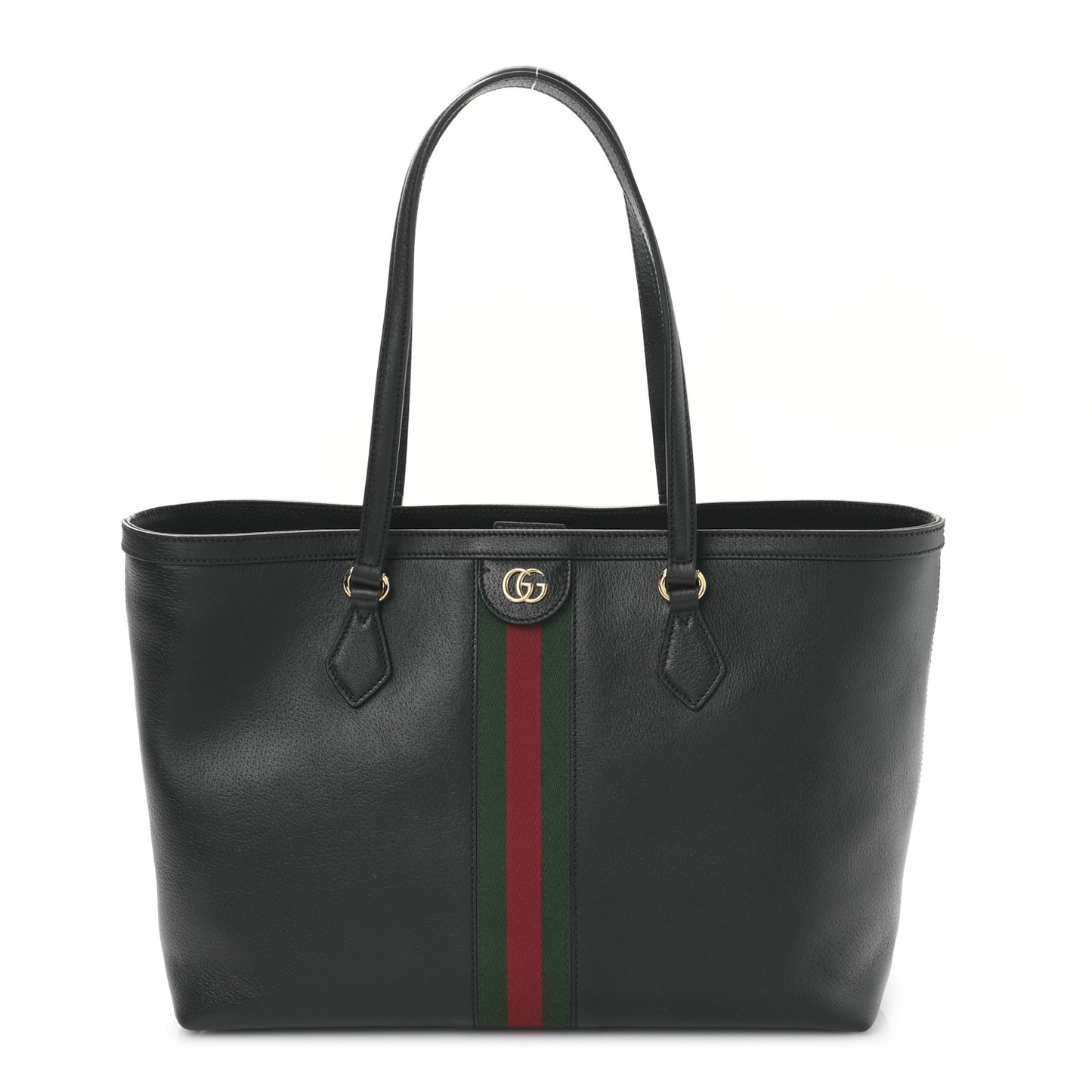Textured Calfskin Web Medium Ophidia Shopping Tote Black
