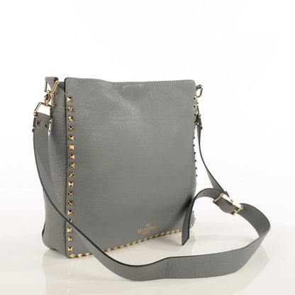 Valentino Garavani Pebbled Calfskin Large Rockstud Flip-Lock Messenger Bag Grigio Perla 3 of 9