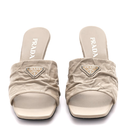 Prada Nappa Antique Metal Triangle Logo 55mm Slide Sandals 37 Deserto 2 of 8