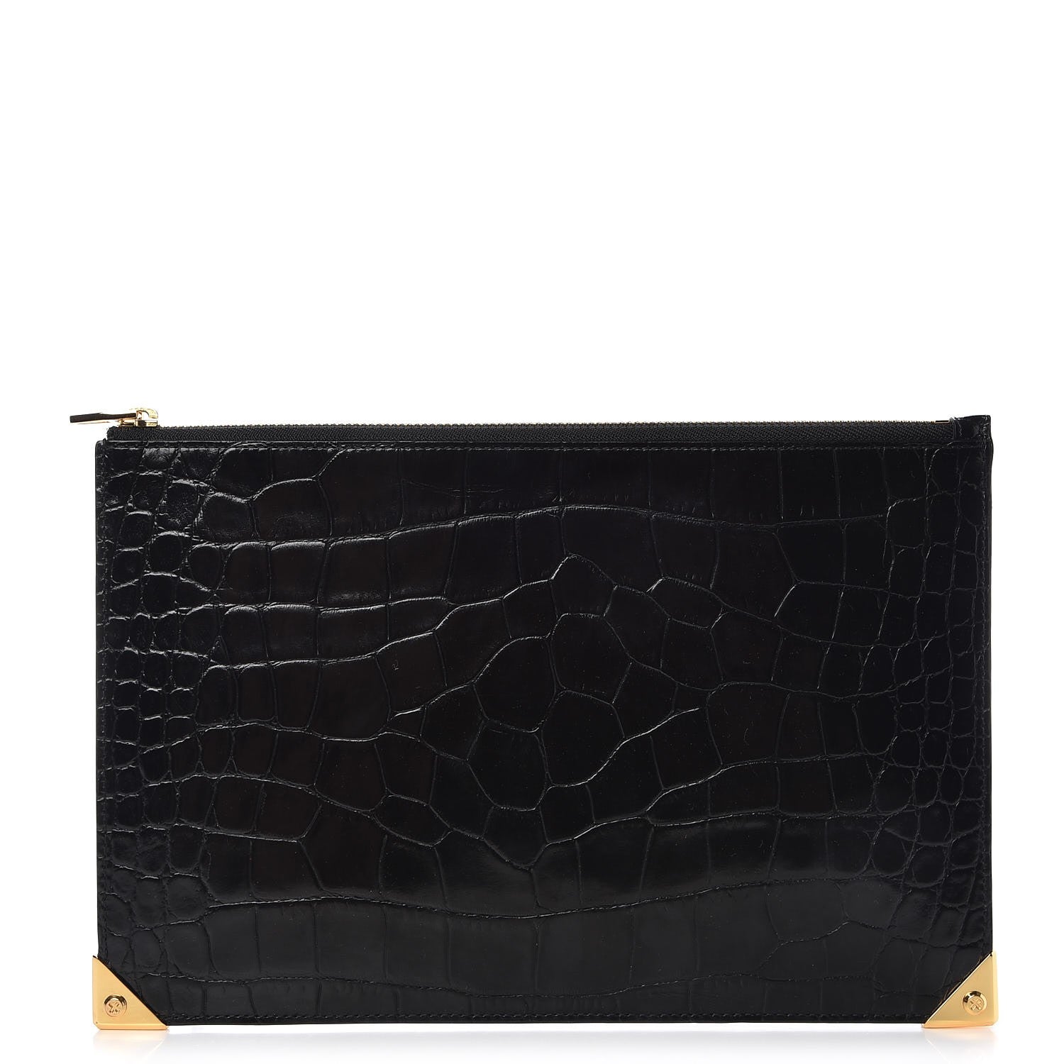Alexander Wang Calfskin Crocodile Embossed Prisma Flat Pouch Black Gold Hardware 1 of 6