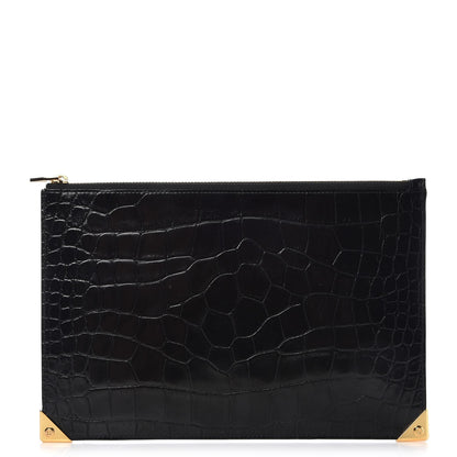 Alexander Wang Calfskin Crocodile Embossed Prisma Flat Pouch Black Gold Hardware 1 of 6