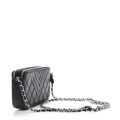 Chanel Caviar Quilted Diamond Small CC Duo Clutch With Chain Black 3 of 12
