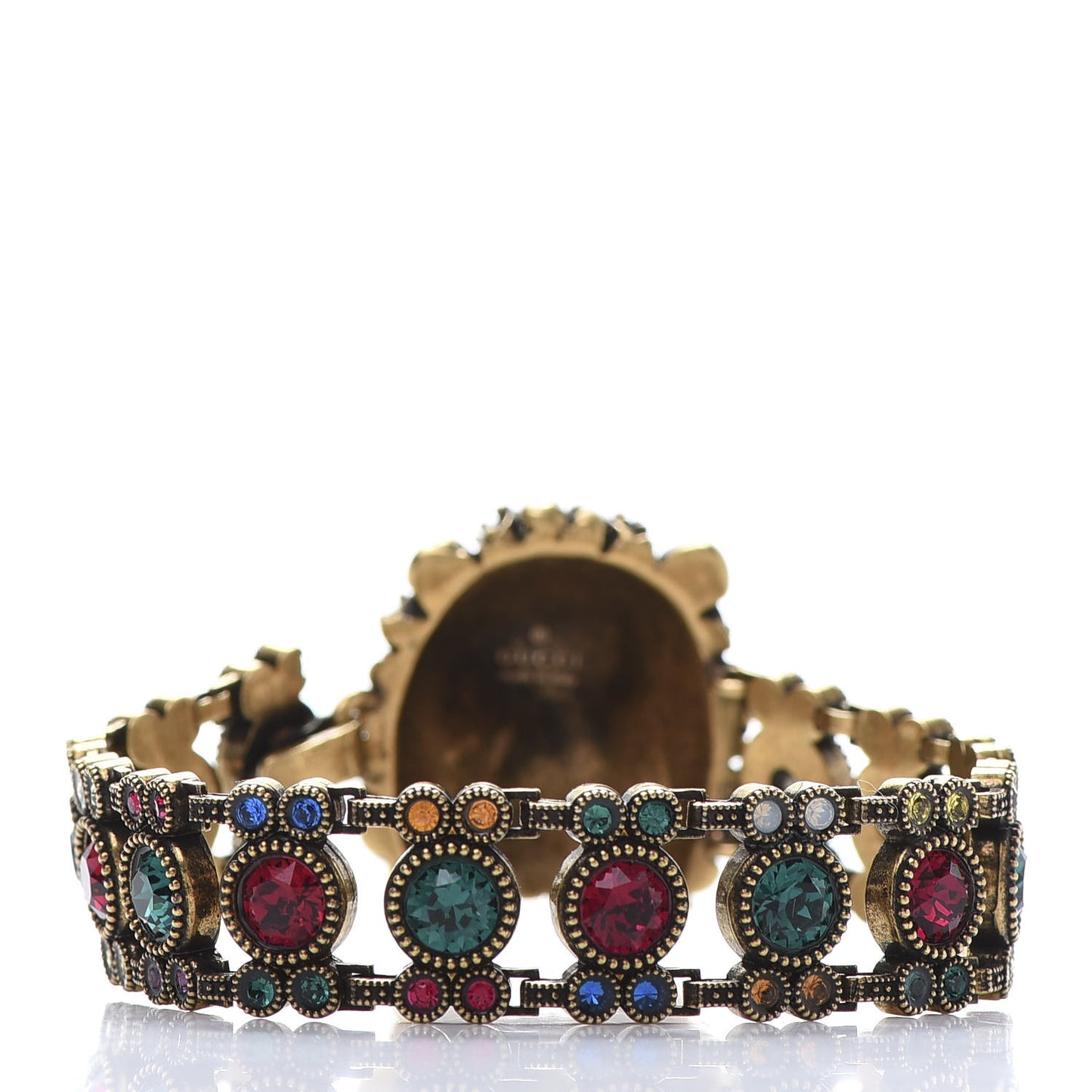 Metal Crystal Lion Head Bracelet S Aged Gold Multicolor